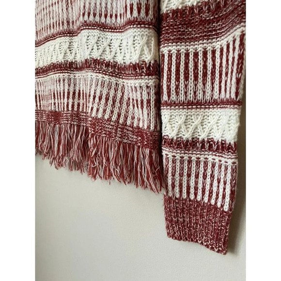 MINKPINK Womens Size XS Sunday Frills Fringe Sweater Top in Maroon & White Boho - Picture 11 of 16